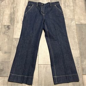 Talbots's Sailor Dark Wash Contrast Stitching Wide Leg Rigid Denim Jean size 12